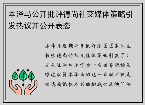 本泽马公开批评德尚社交媒体策略引发热议并公开表态